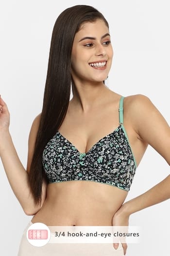 Clovia Padded Non-Wired Full Cup Printed Bra in Black