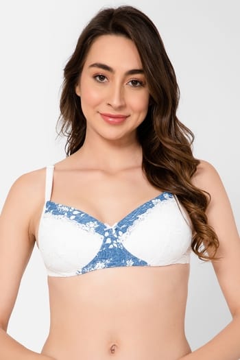 Clovia Padded Non-Wired Full Cup Floral Print Multiway Bra in White