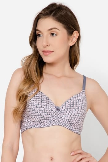 Clovia Padded Non-Wired Full Cup Printed Multiway T-shirt Bra in Dark Grey - Cotton