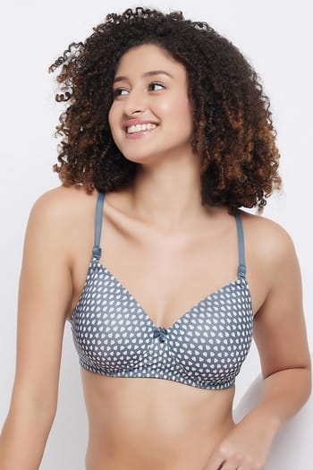 Clovia Padded Non-Wired Full Cup Printed Multiway T-shirt Bra in Grey