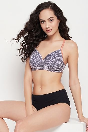Front listing image for Padded Non-Wired Full Cup Printed Multiway T-shirt Bra in Grey