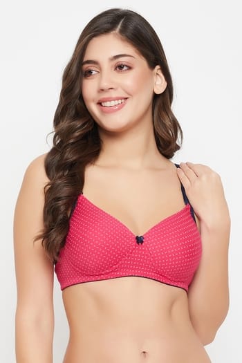 Clovia Padded Non-Wired Full Cup Printed Multiway T-shirt Bra in Magenta - Cotton