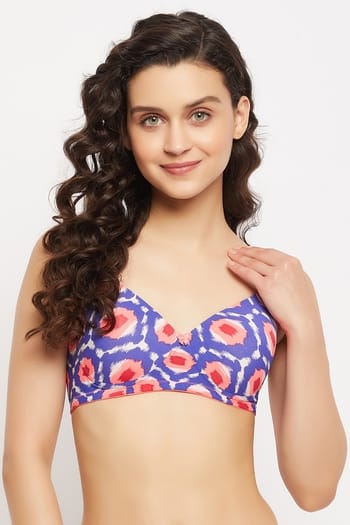 Clovia Padded Non-Wired Full Cup Printed Multiway T-shirt Bra in Violet