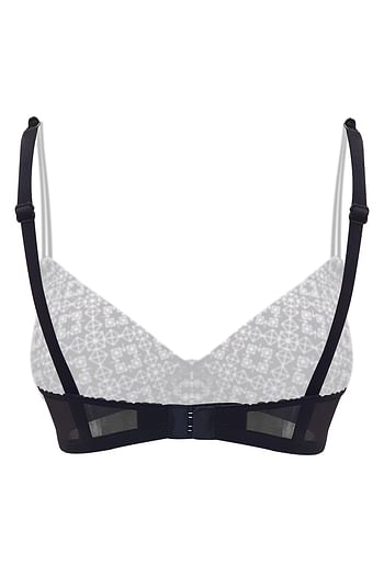 Back listing image for Padded Non-Wired Full Coverage Geometric Print T-shirt Bra in Black