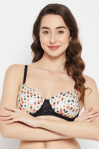 Clovia Padded Non-Wired Full Cup Printed T-shirt Bra in Off-White