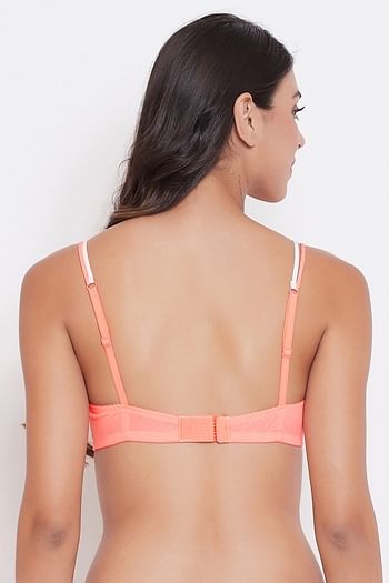 Back listing image for Padded Non-Wired Full Cup Printed T-shirt Bra in Orange