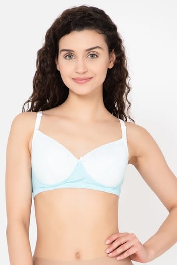 Clovia Padded Non-Wired Full Cup Self-Patterned Multiway Bra in Light Blue