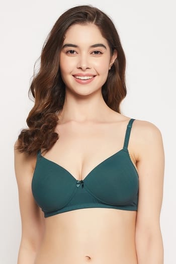 Clovia Padded Non-Wired Full Cup Self-Patterned Multiway T-shirt Bra in Forest Green