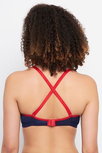 Back listing image for Padded Non-Wired Full Cup Striped Multiway T-shirt Bra in Navy