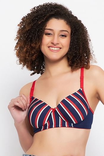 Front listing image for Padded Non-Wired Full Cup Striped Multiway T-shirt Bra in Navy