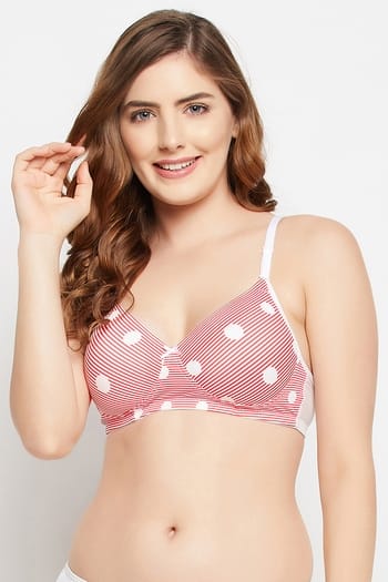 Clovia Padded Non-Wired Full Cup Striped Multiway T-shirt Bra in Red - Lace