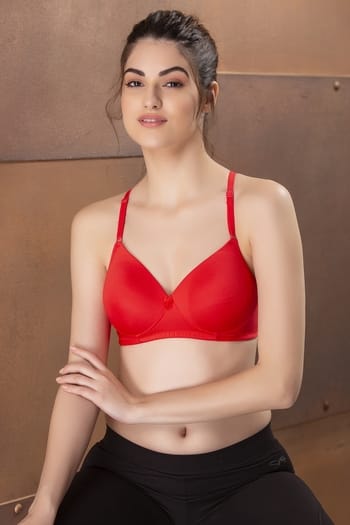 Clovia Padded Non-Wired Full Cup T-shirt Bra in Coral Red
