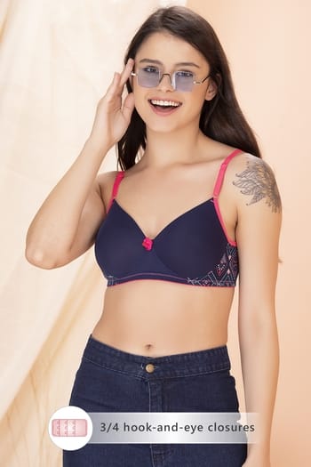 Clovia Padded Non-Wired Full Cup T-shirt Bra in Navy