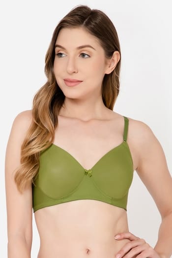 Clovia Padded Non-Wired Full Cup T-shirt Bra in Olive Green