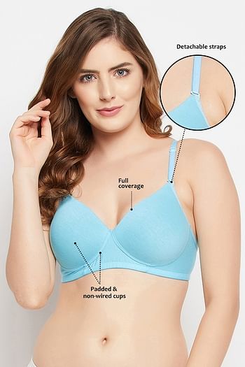 Front listing image for Padded Non-Wired Full Cup Multiway T-shirt Bra in Sky Blue - Cotton