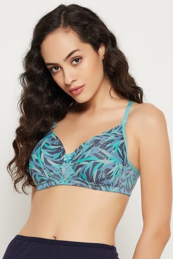 Clovia Padded Non-Wired Full Cup Tropical Print Multiway T-shirt Bra in Grey