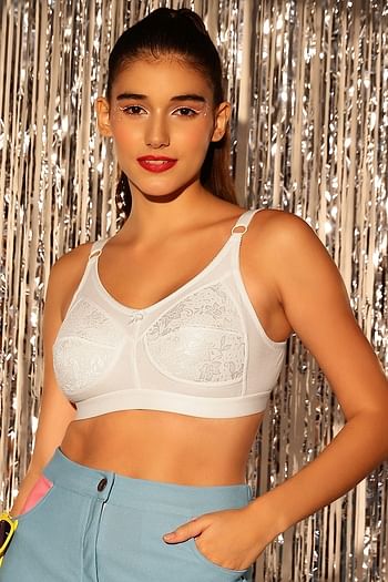 Front listing image for Non-Padded Non-Wired Full Figure Bra in White - Cotton