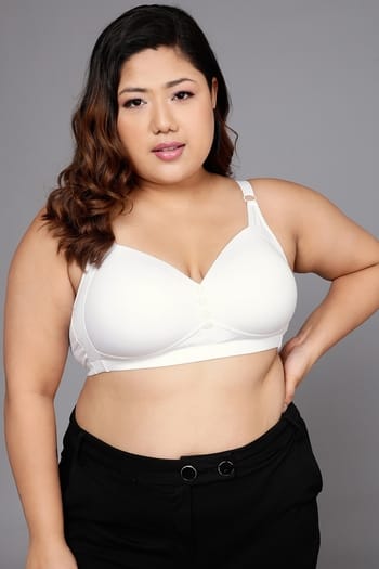 Clovia Padded Non-Wired Full Figure T-shirt Bra in White - Cotton