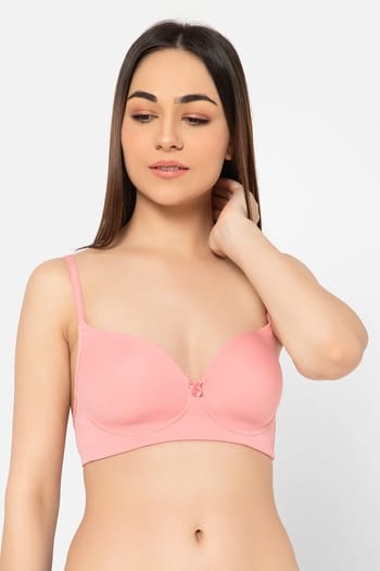 Clovia Padded Non-Wired Full Cup Multiway T-shirt Bra in Baby Pink