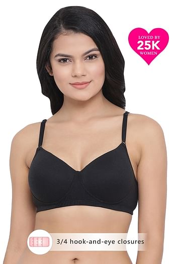 Front listing image for Padded Non-Wired Full Coverage T-Shirt Bra in Black - Cotton Rich