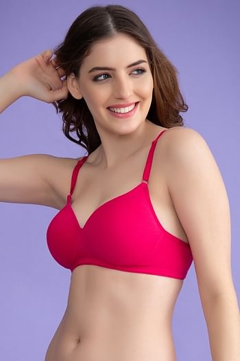 Back listing image for Padded Non-Wired Full Coverage T-Shirt Bra in Dark Pink - Cotton Rich