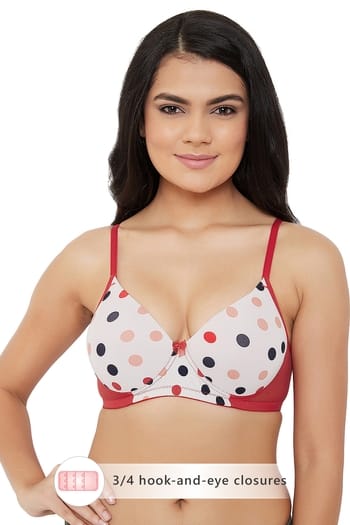 Clovia Padded Non-Wired Full Coverag Polka Print T-Shirt Bra