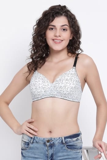 Clovia Padded Non-Wired Printed Full Coverage T-shirt Bra in Light Blue With PN5101K03