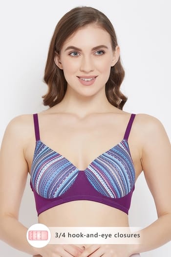 Clovia Padded Non-Wired Printed Full Coverage T-Shirt Bra in Purple