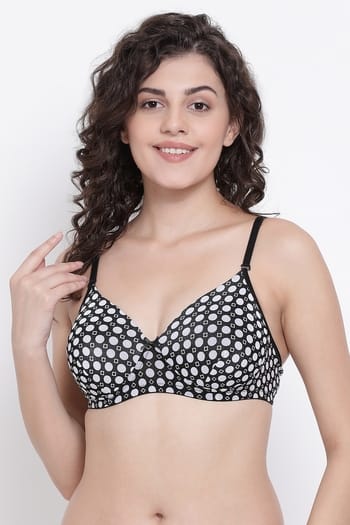 Clovia Padded Non-Wired Printed Full Cup Multiway T-Shirt Bra in Black