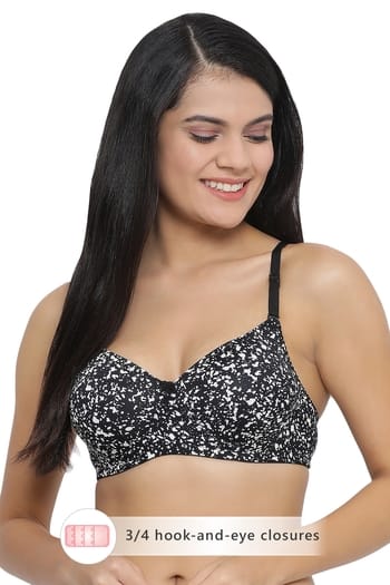 Clovia Padded Non-Wired Full Coverage Self-Patterned T-shirt Bra in Black