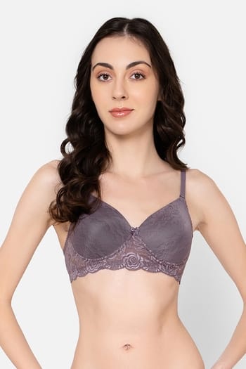Clovia Padded Non-Wired Self-Patterned Full Cup Multiway T-shirt Bra in Mauve - Lace