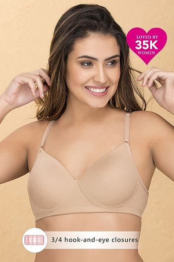 Front listing image for Padded Non-Wired Full Coverage T-Shirt Bra in Skin Colour - Cotton Rich