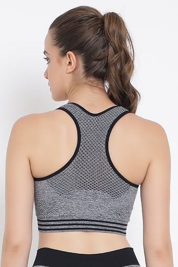Back listing image for Padded Seamless Sports Bra with Racerback in Grey Melange 