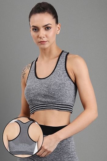 Front listing image for Padded Seamless Sports Bra with Racerback in Grey Melange 