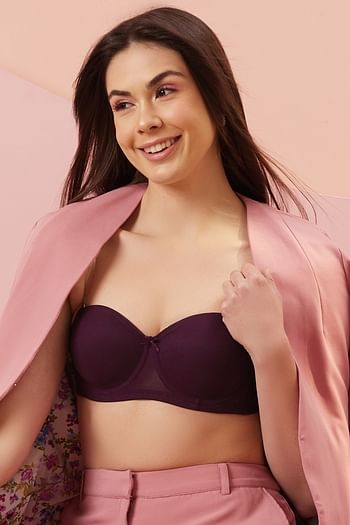 Back listing image for Invisi Padded Underwired Full Coverage Strapless Bra in Wine Colour with Transparent & Material Straps and Bands