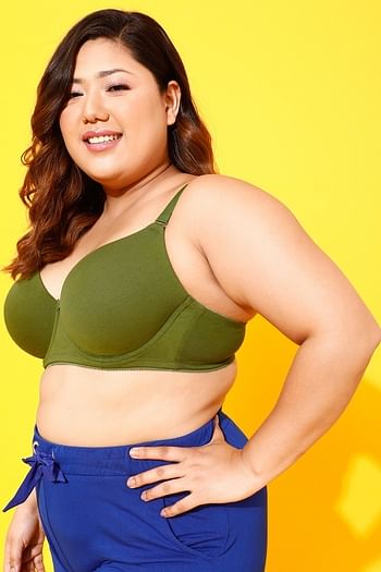 Back listing image for Padded Underwired Full Cup Multiway T-shirt Bra in Green - Cotton