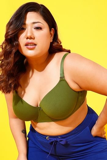 Front listing image for Padded Underwired Full Cup Multiway T-shirt Bra in Green - Cotton