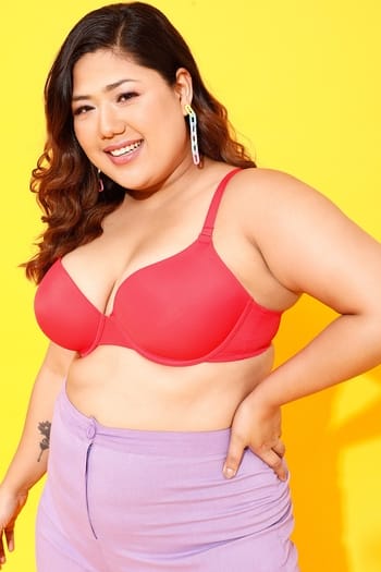 Clovia Padded Underwired Demi Cup Multiway T-shirt Bra in Red