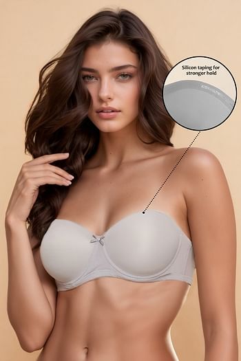 Front listing image for Padded Underwired Full Coverage Strapless Bra in Light Grey
