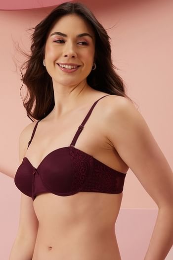 Back listing image for Padded Underwired Demi Cup Strapless Balconette Bra in Wine Colour
