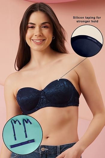Front listing image for Invisi Padded Wired Full Coverage Strapless Bra in Navy with Transparent & Material Straps & Bands