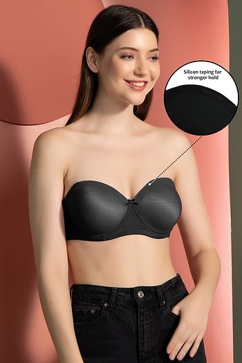 Front listing image for Invisi Padded Underwired Full Cup Strapless Balconette Bra in Black with Transparent Straps & Band