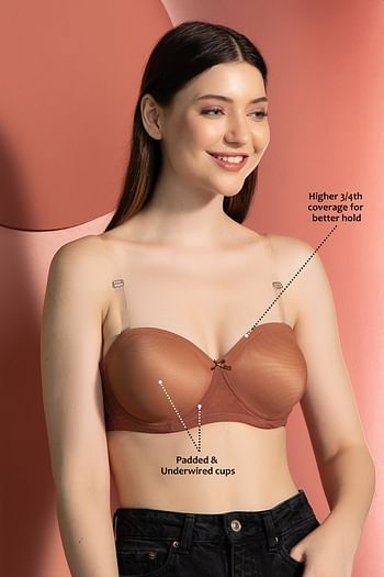 Front listing image for Invisi Padded Underwired Full Coverage Strapless Bra in Beige with Transparent Straps