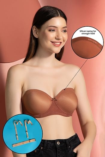 Front listing image for Invisi Padded Underwired Full Coverage Strapless Bra in Beige with Transparent & Material Straps & Bands
