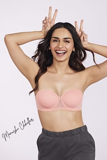 Front listing image for Padded Underwired Demi Cup Strapless Bra in Peach Colour with Transparent & Material Straps & Bands