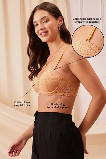 Back listing image for Padded Underwired Full Coverage Multiway Strapless Balconette Bra in Nude Colour - Lace