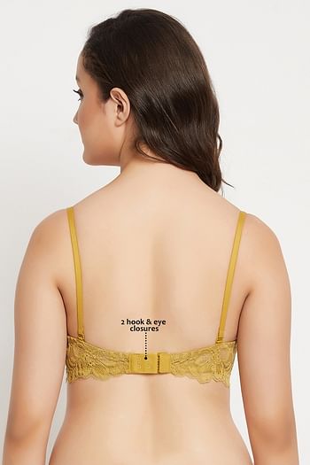 Back listing image for Padded Underwired Full Coverage Multiway Strapless Balconette Bra in Yellow - Lace