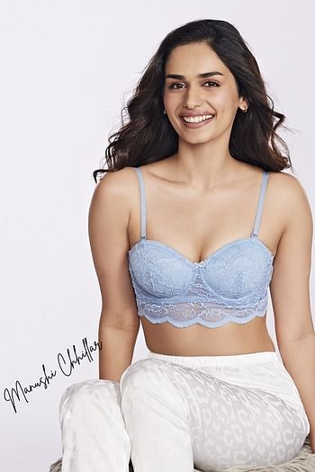 Front listing image for Padded Underwired Full Coverage Multiway Longline Bralette in Baby Blue - Lace