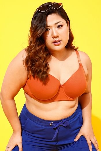 Front listing image for Padded Underwired Full Cup Multiway T-shirt Bra in Orange Colour