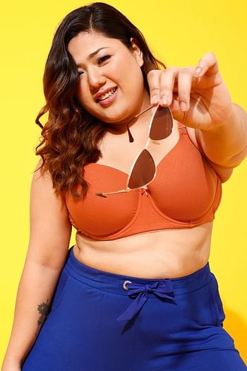 Back listing image for Padded Underwired Full Cup Multiway T-shirt Bra in Orange Colour